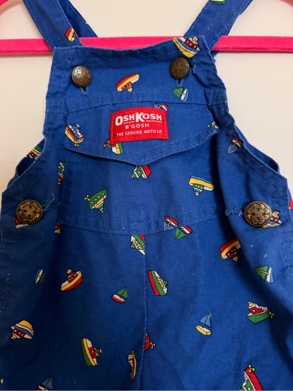 Vintage OshKosh B'gosh Blue Sailboat Print Infant Shortalls - Picture 2 of 6